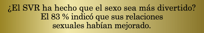 ¿El SVR ha hecho que el sexo sea más divertido? El 83 % indicó que sus relaciones sexuales habían mejorado.
