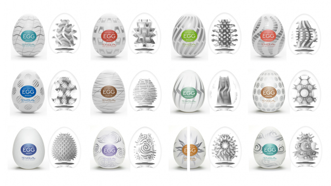A lineup of TENGA EGG products
